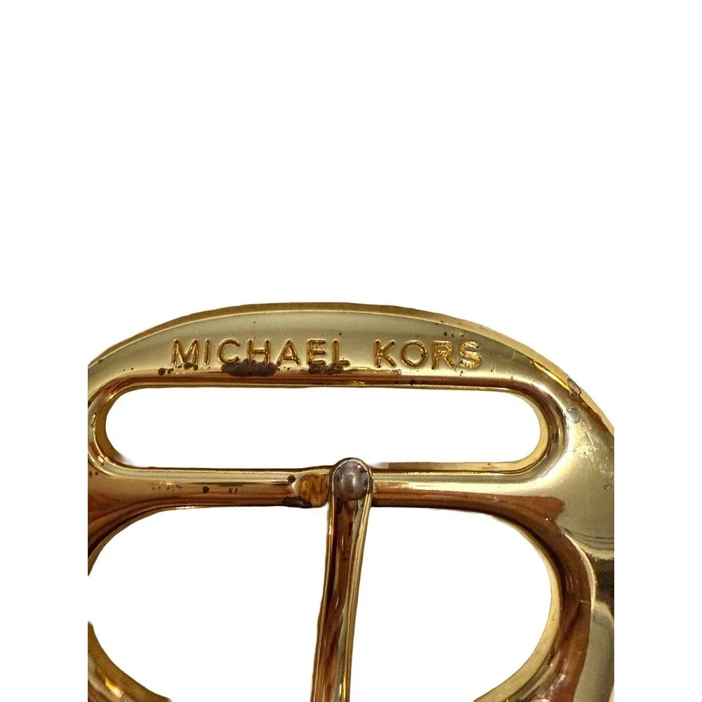 Michael Kors Genuine Leather Brown Belt Gold Logo Buckle Size S